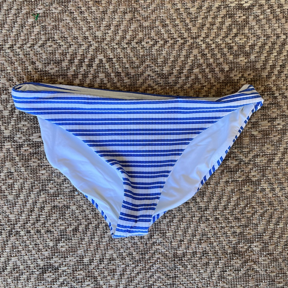 Vitamin‎ A EcoRib Blue White Stripe Reversible Bikini Bottoms Womens XS